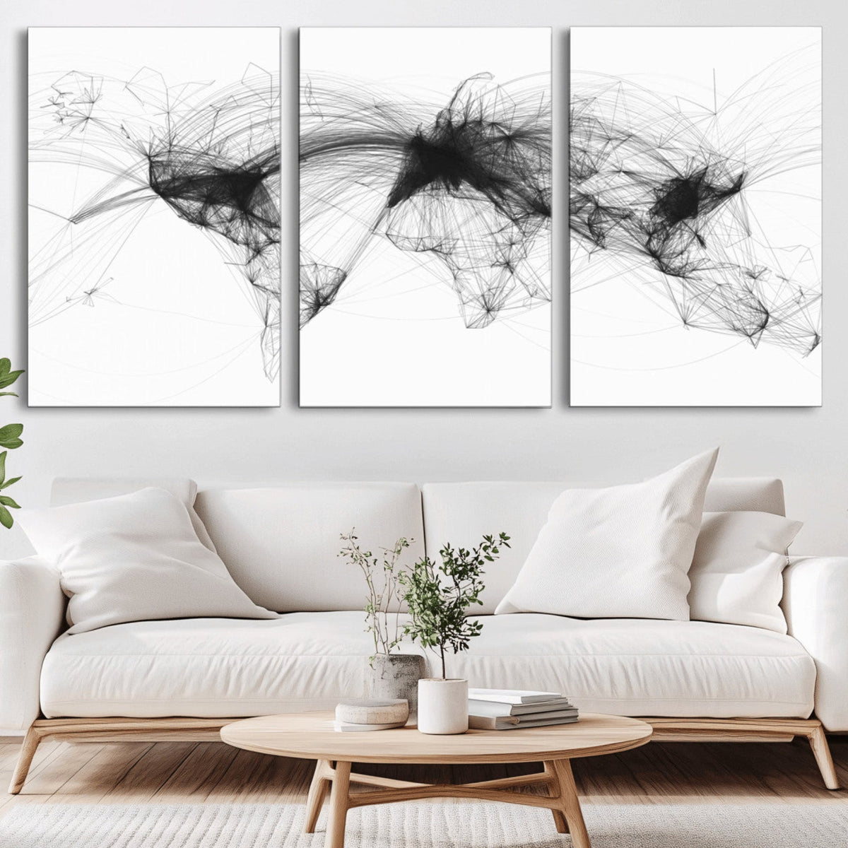 Flight Routes Air Traffic Map Canvas Wall Art - Framed -
