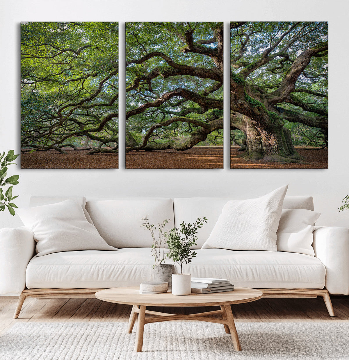 Historic Tree Wall Art – Framed Mossy Branch Canvas Artwork,