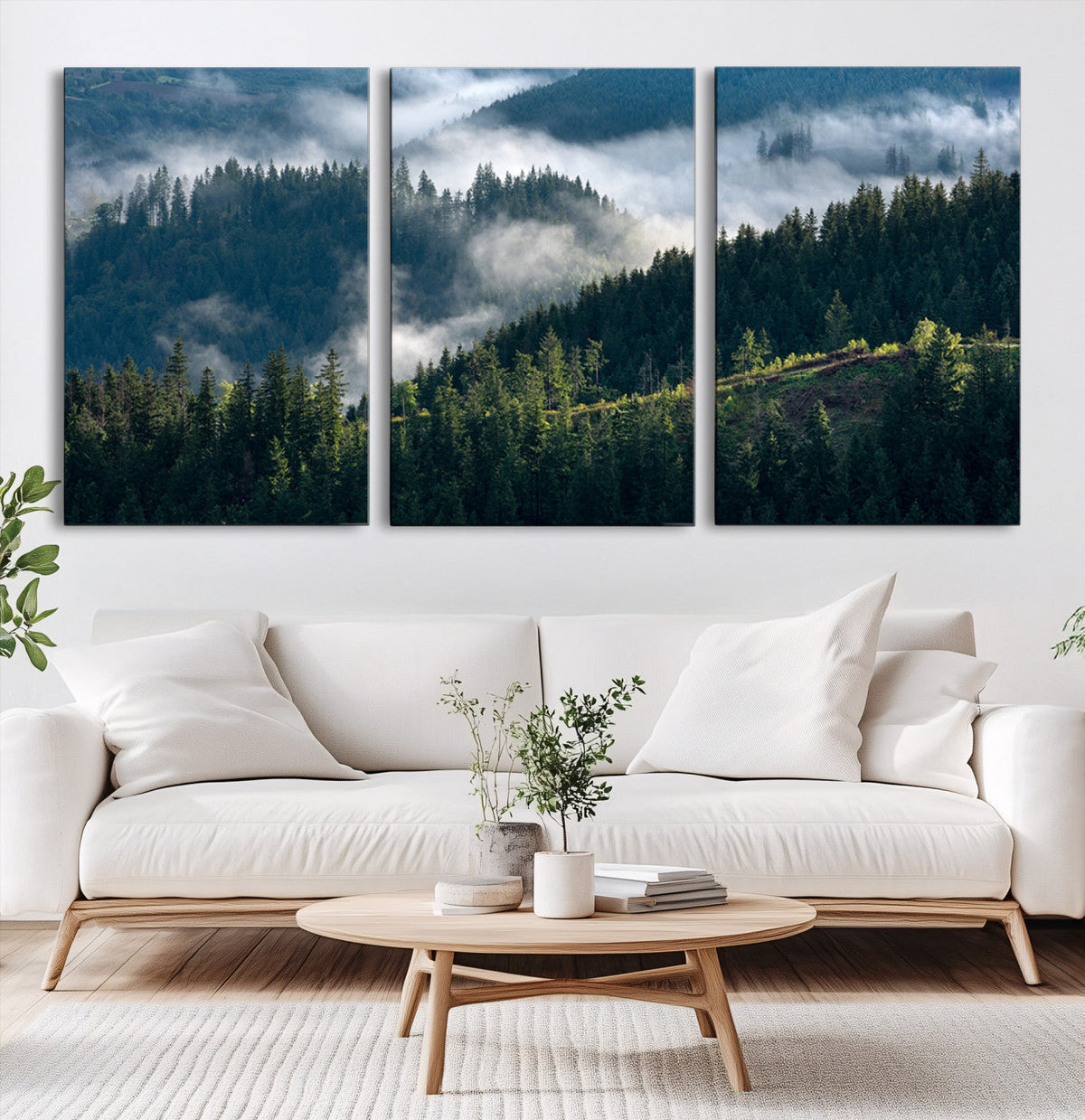 Misty Forest Wall Art Canvas Print – Pine Hills Foggy Trees