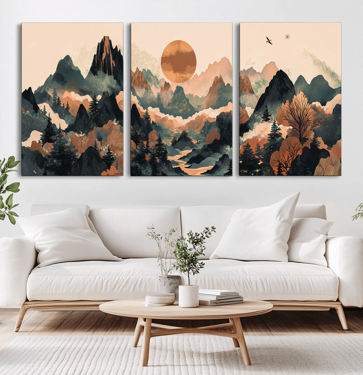 Wood Mountain Landscape Wall Art Canvas Print – Framed