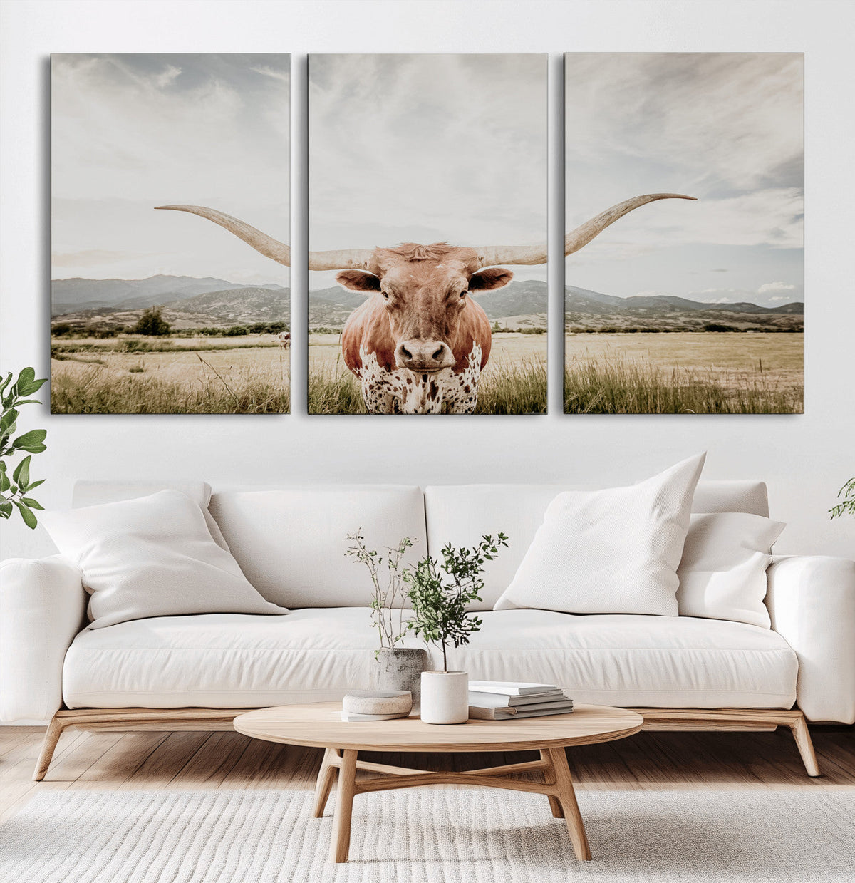 Texas Longhorn Wall Art Canvas Print – Framed Western Cow