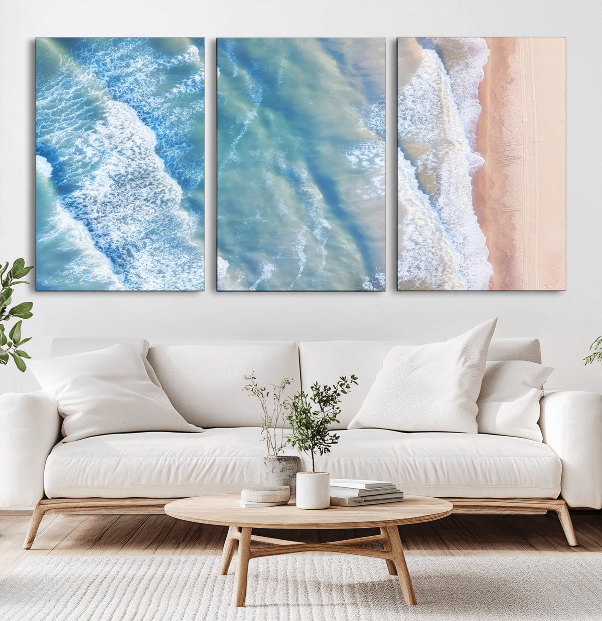 Aerial Ocean View Wall Art Canvas Print – Framed Soft Blue