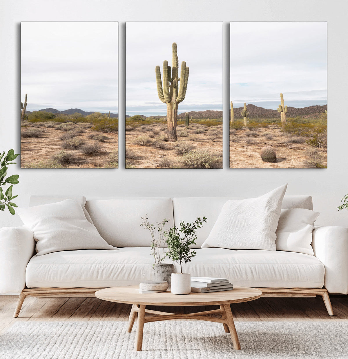Saguaro Cactus Wall Art – Framed Desert Canvas Artwork,