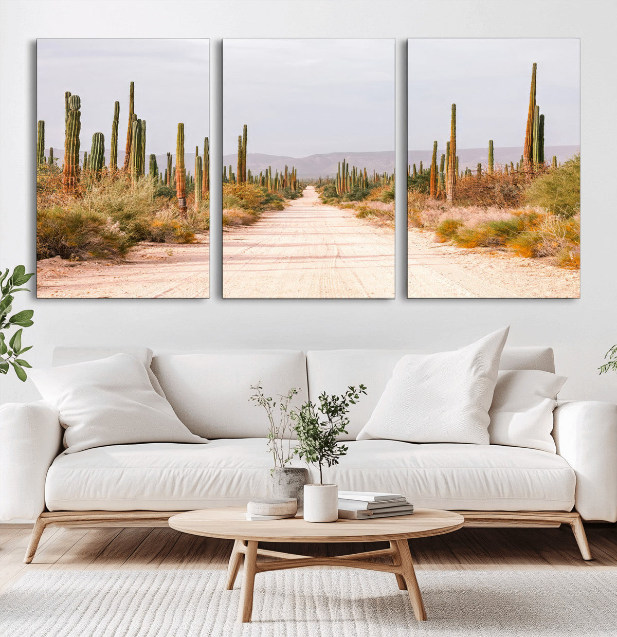 Desert Cactus Lined Road Wall Art Canvas Print – Framed