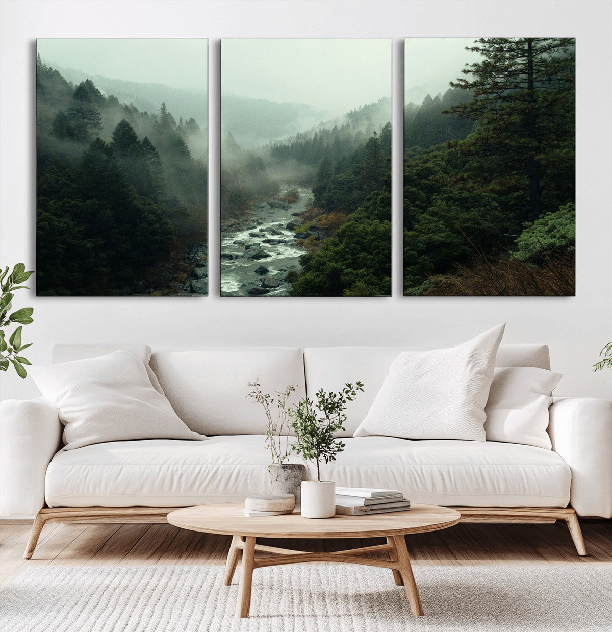 Misty Forest Wall Art Canvas Print – Framed Foggy River