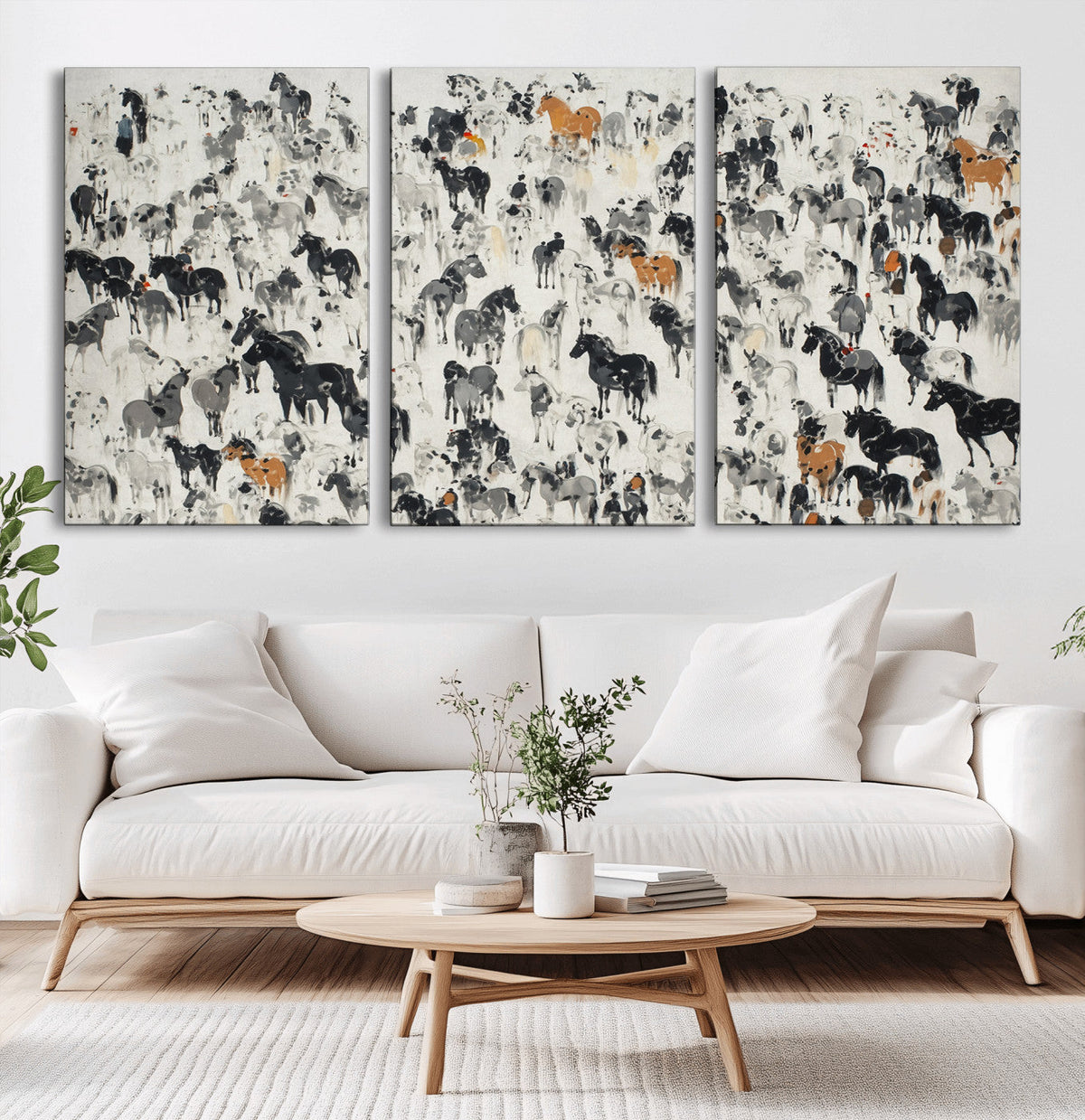 Wild Horse Stampede Wall Art Canvas Print – Monochrome