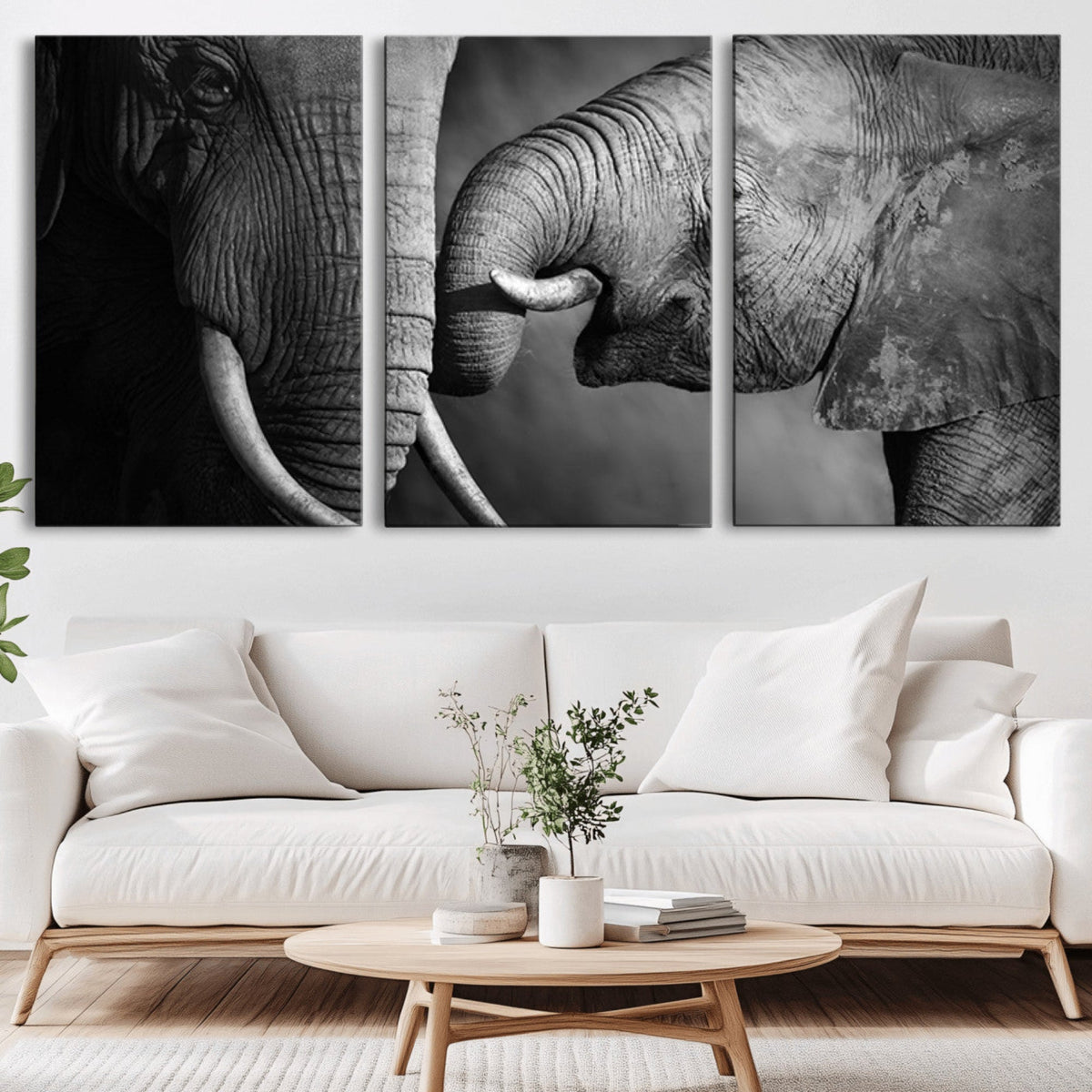 Elephant Family Wall Art Canvas, Framed Elephant Family