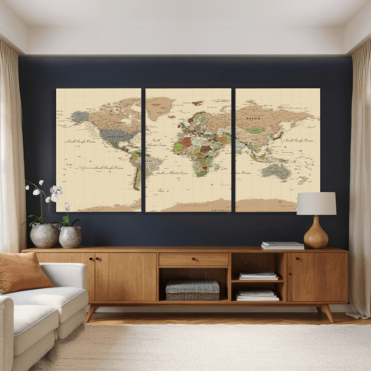 Extra Large World Map Canvas Print – Detailed Map of the