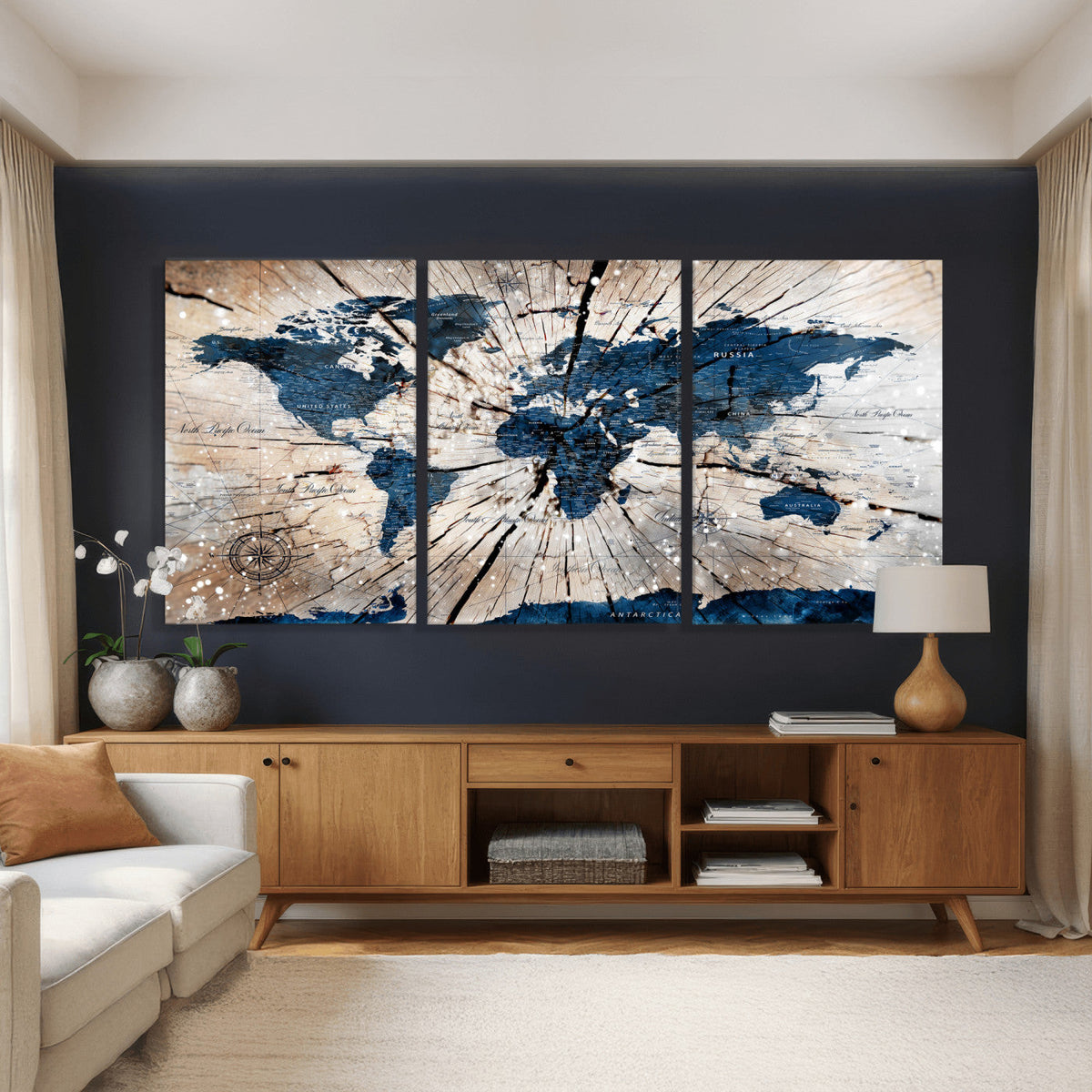 Rustic World Map Canvas Print – Framed Wall Art for Couples,