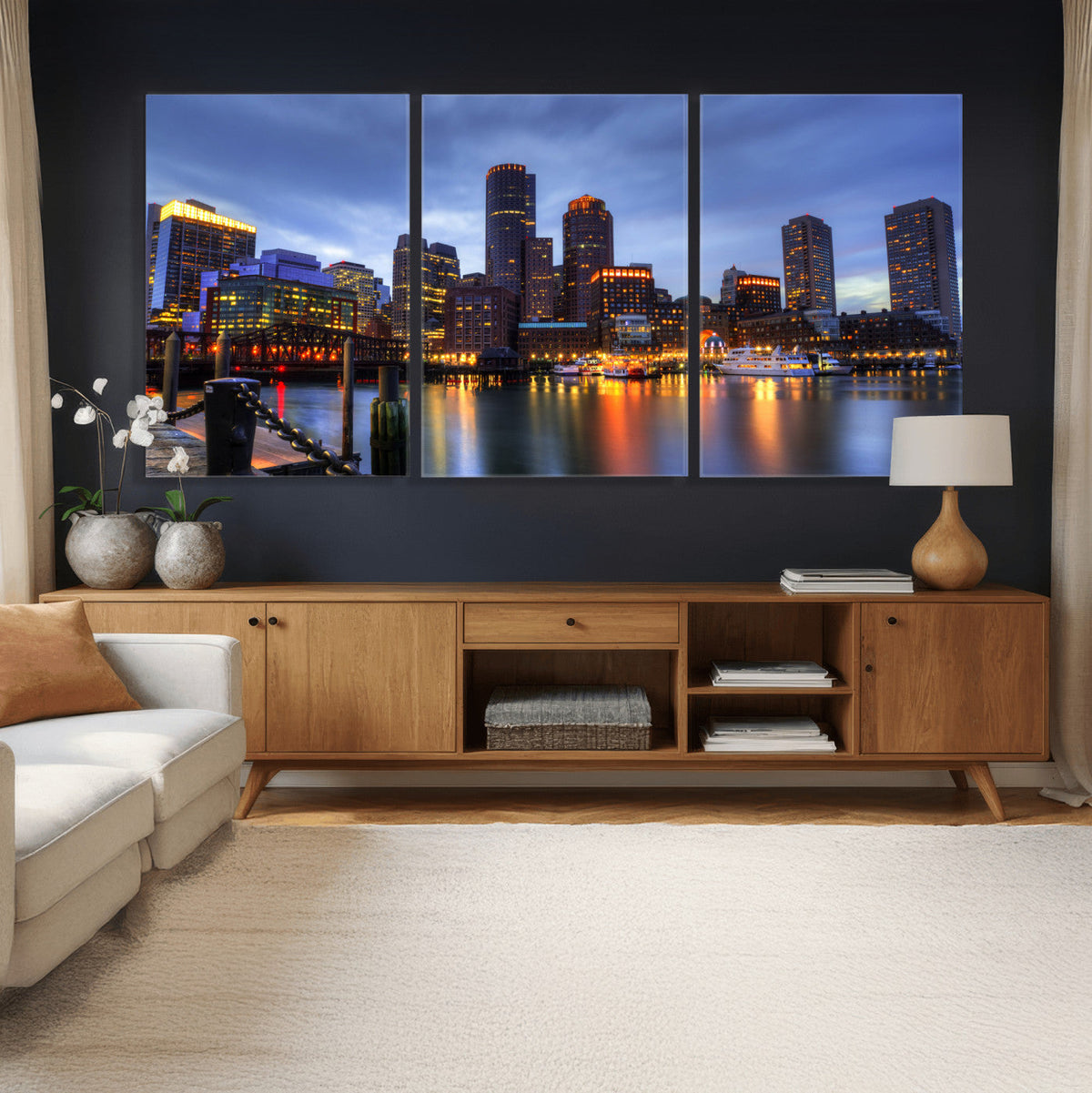 Boston Wall Art Canvas Print, Boston City Downtown Night