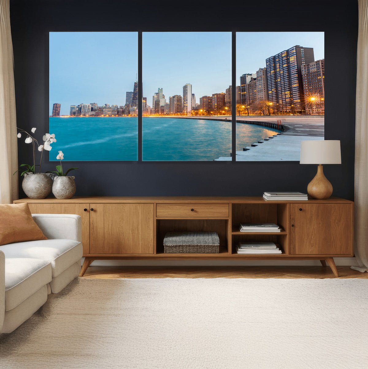 Chicago Wall Art Canvas Print, Chicago City Downtown Night