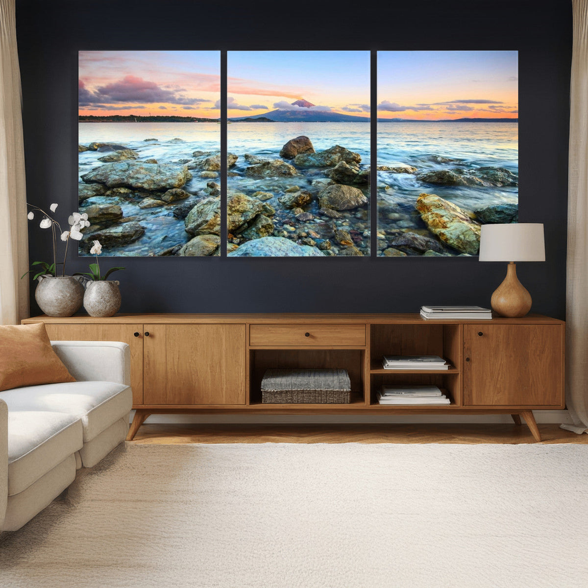 Mayon Volcano Seascape Wall Art Canvas Print, Tropical Ocean