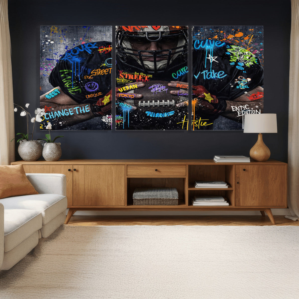 Graffiti American Football Player Street Art Wall Art Canvas