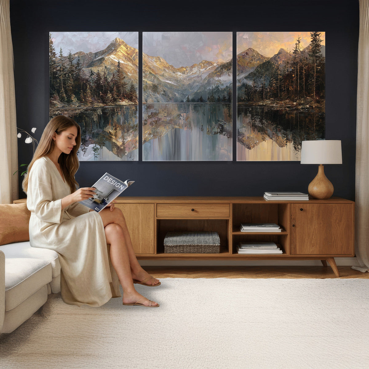 Drip Style Forest Lake Gold Art — Abstract Expressionist