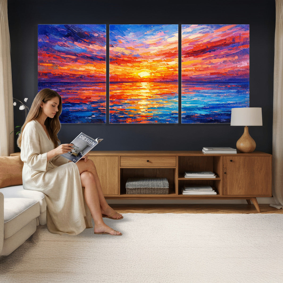 Colorful Knife Ocean Sunset Canvas — Orange Pink Teal