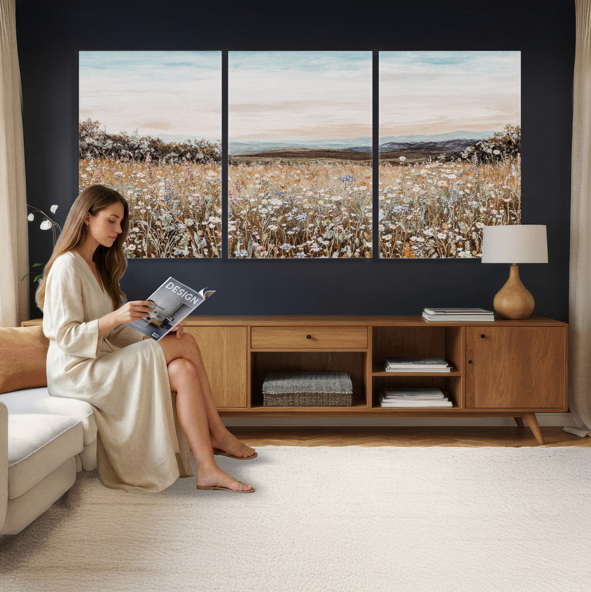 Neutral Wildflower Field Canvas Wall Art — Beige Earth Tone