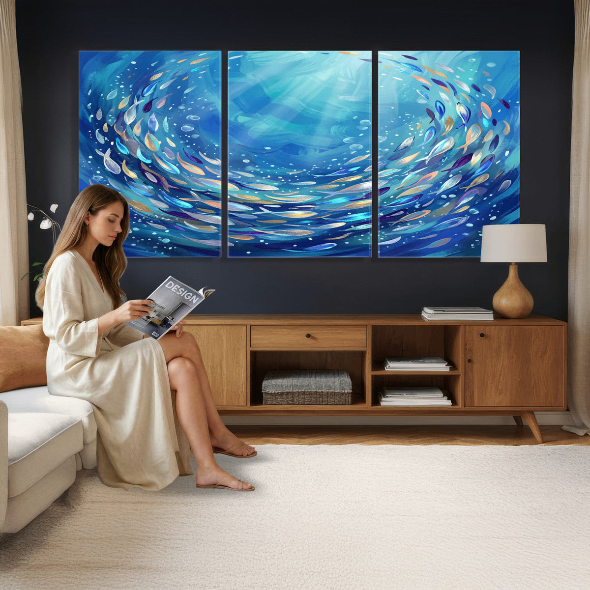 School of Fish Canvas Print | Blue Ocean Underwater Wall Art
