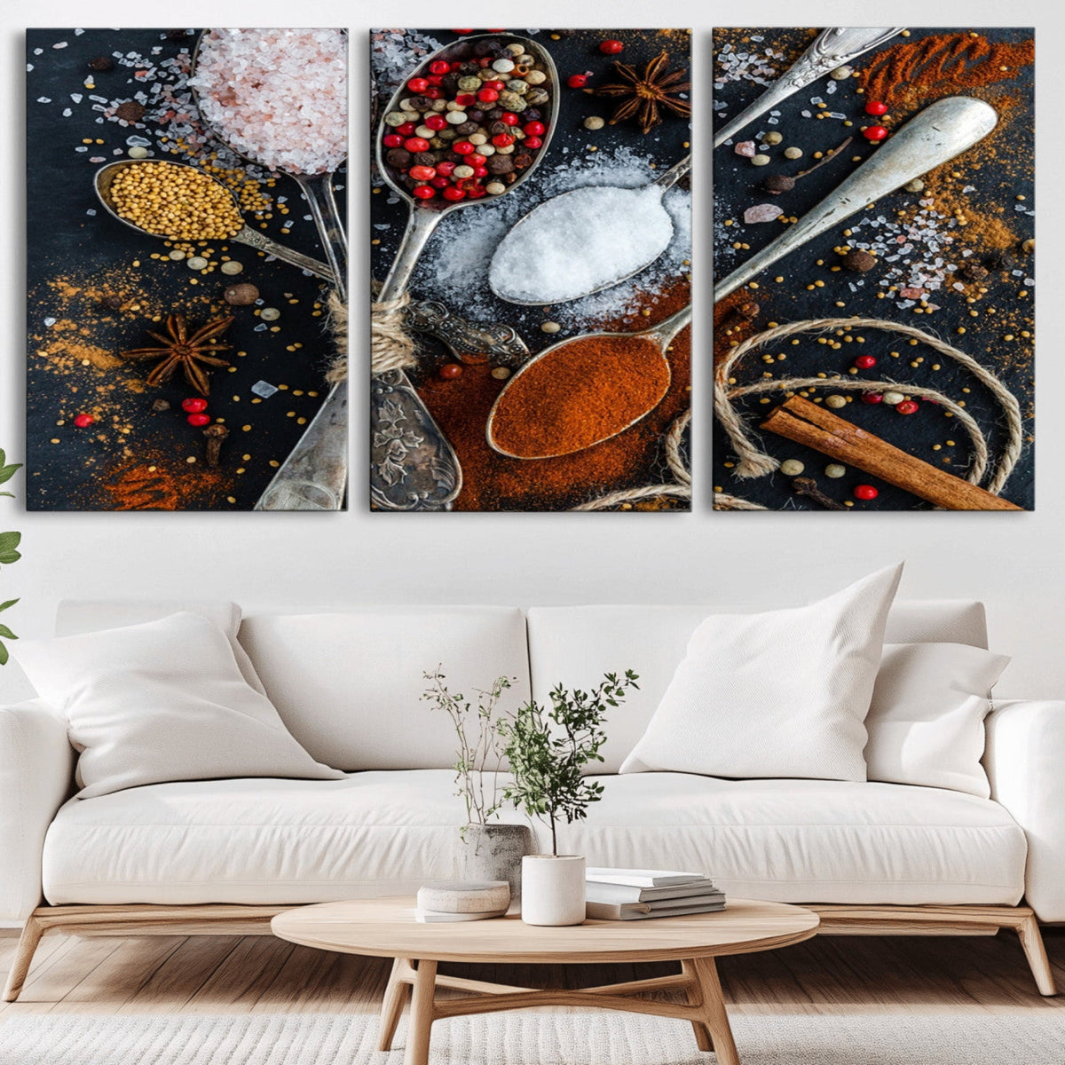Spices and Seasonings Canvas Wall Art – Colorful Triptych