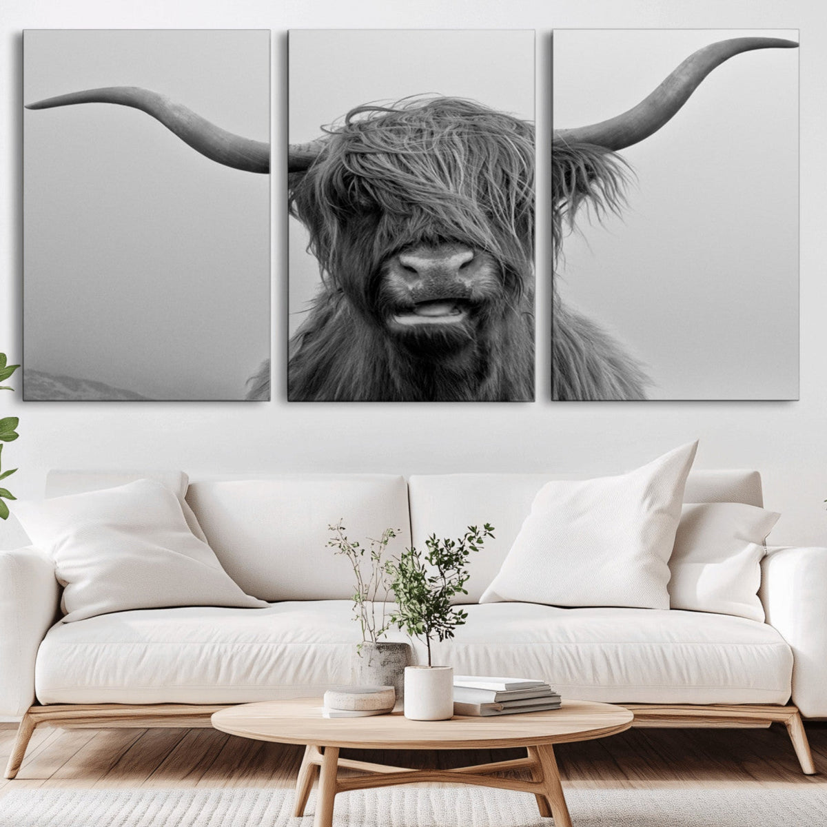Texas Cow Wall Art Canvas, Texas Longhorn Cattle Canvas