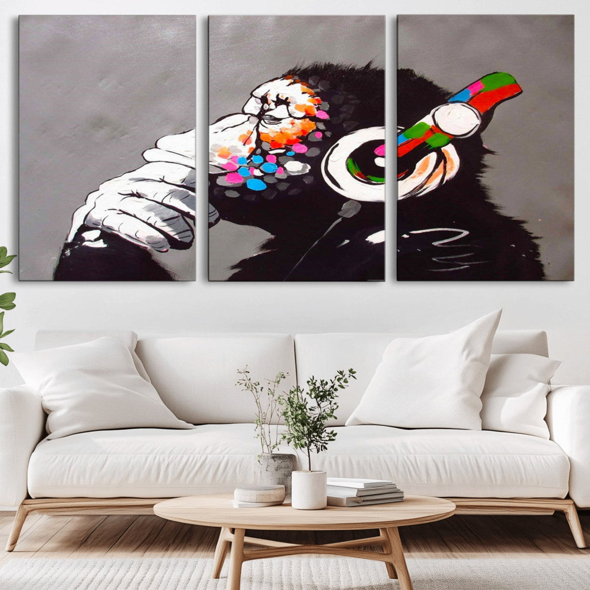 Dj Monkey Listening to Music Wall Art Print | Banksy Monkey