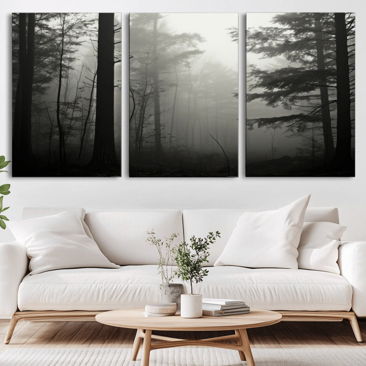 Misty Forest Wall Art Premium Canvas Print a Foggy and