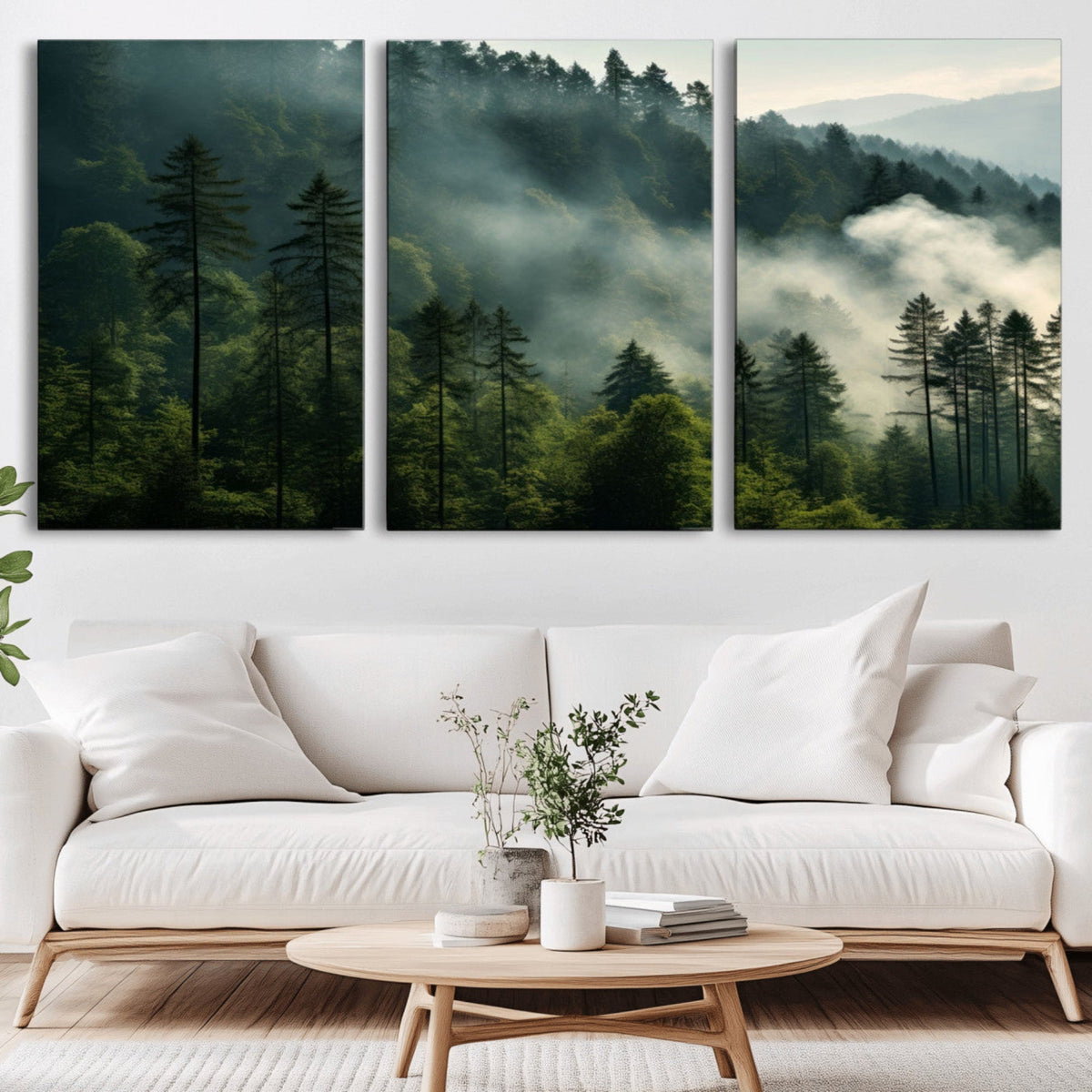 Misty Forest Wall Art Premium Canvas Print a Foggy and