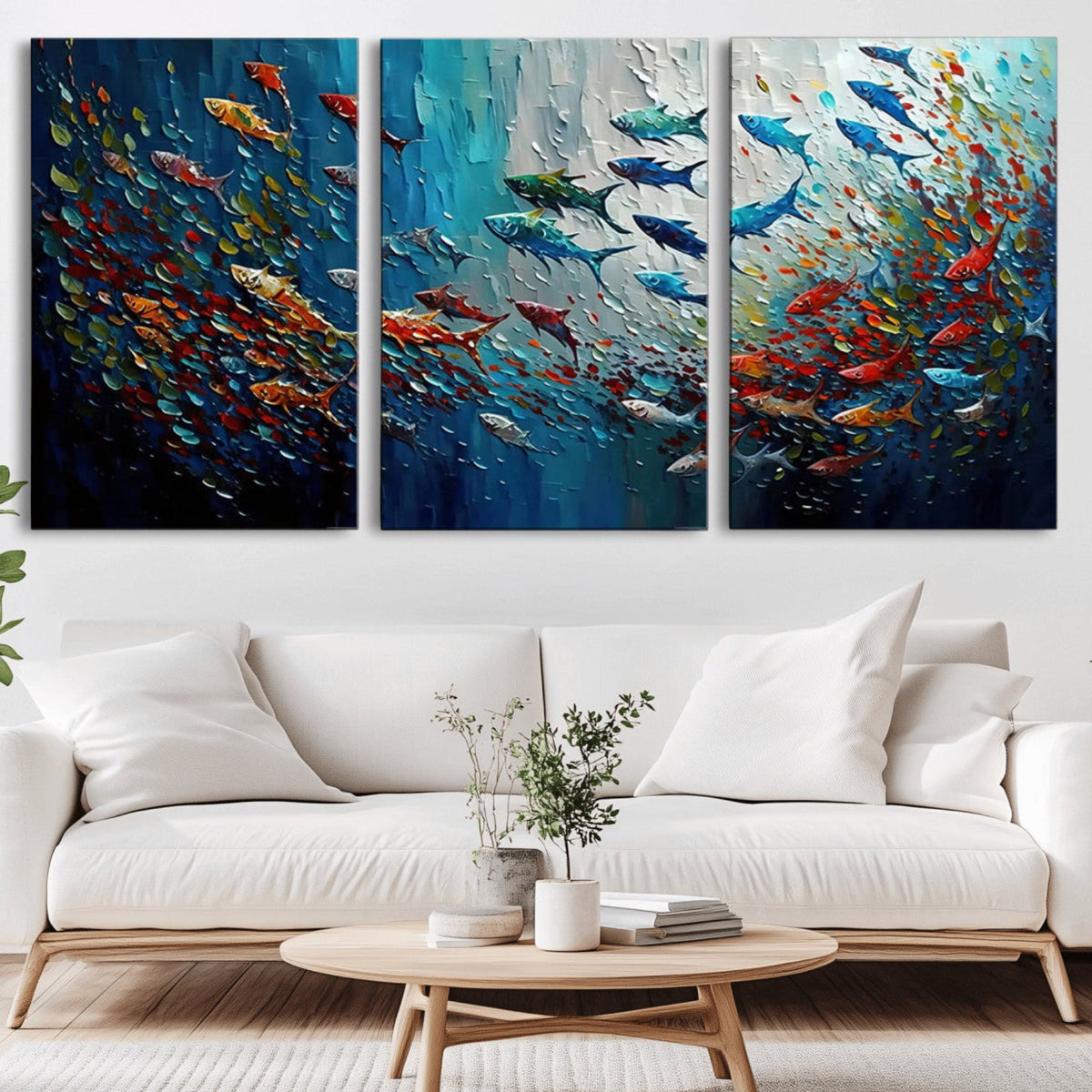 Modern Abstract Fish Shoal Wall Art Canvas Print, Colorful