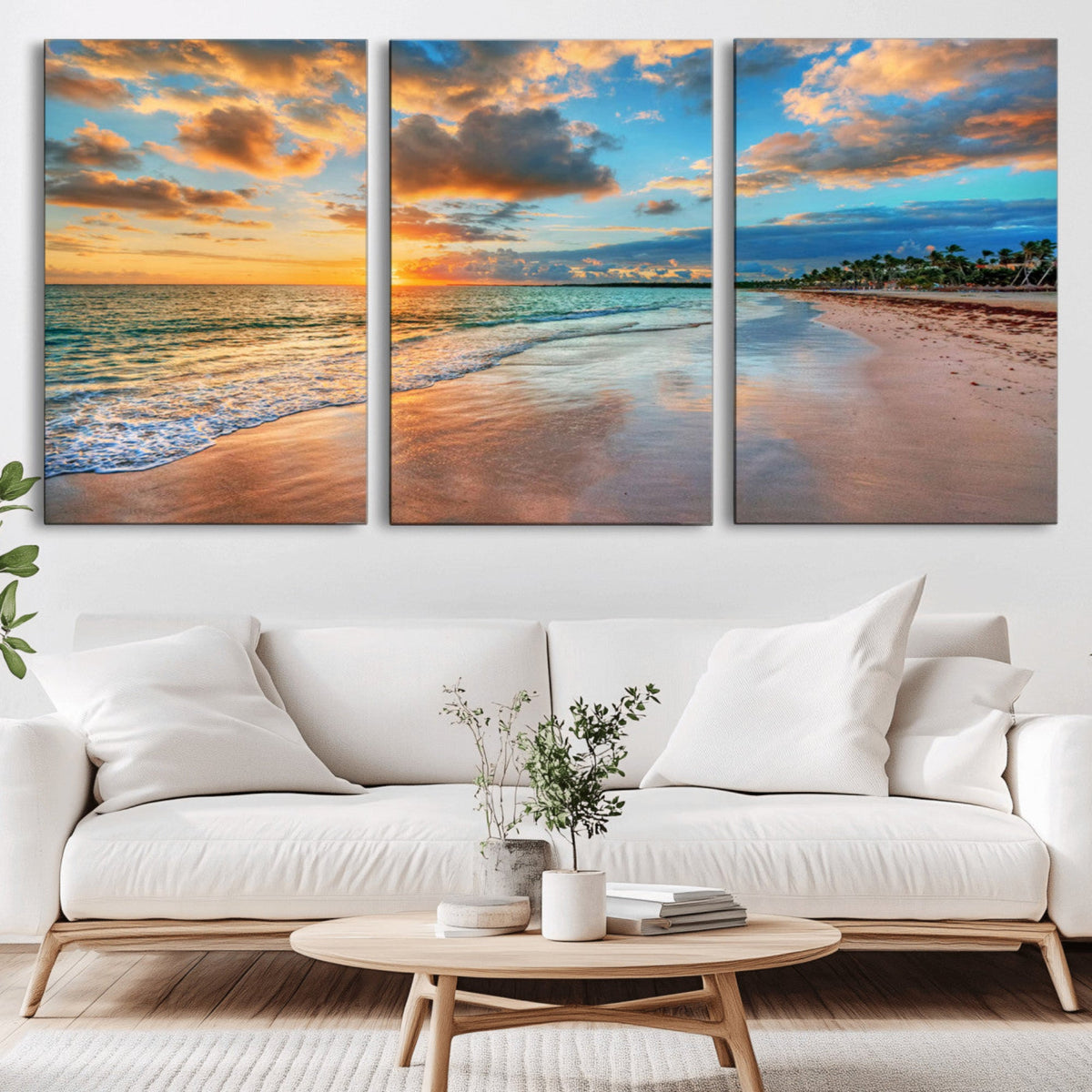 Serene Beach Sunset Wall Art | Coastal Ocean Canvas Print |