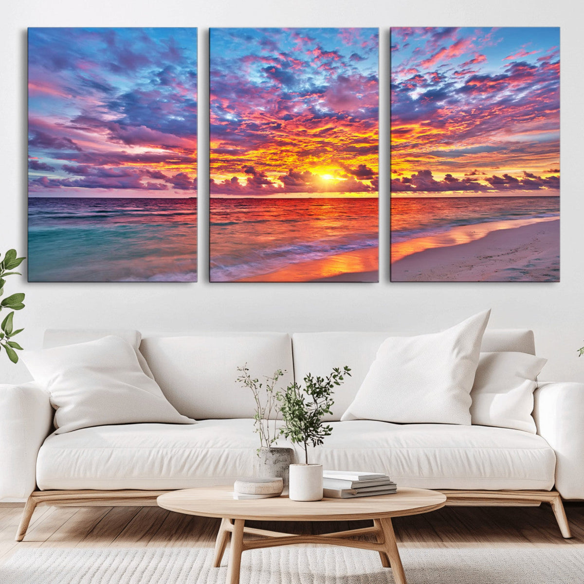 Vibrant Sunset Beach Wall Art - Ocean Sunset Canvas Print |
