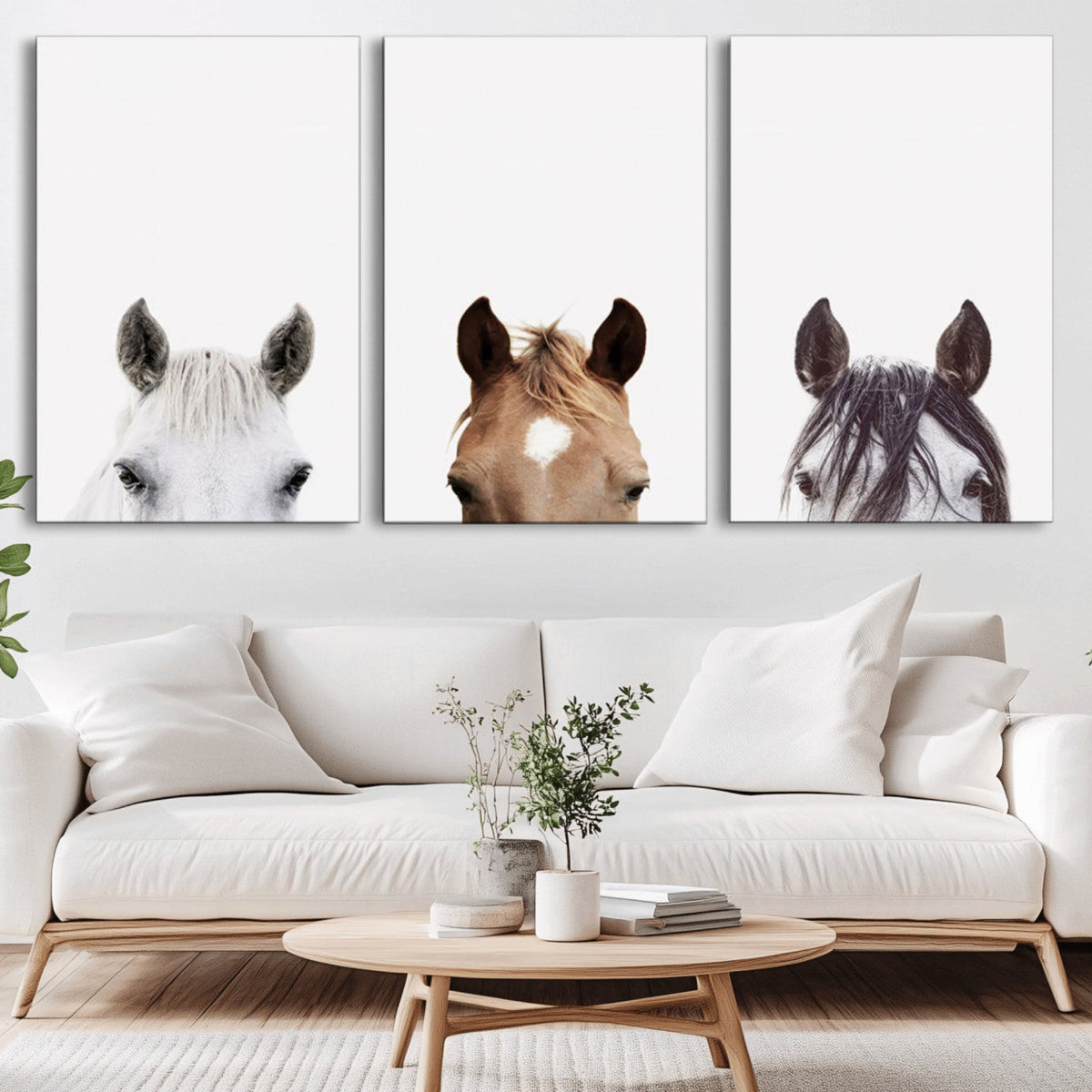 Horse Prints Set, Set of 3 Horse Wall Art, Horses Portraits,