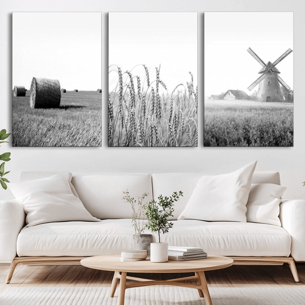 Vintage Farmhouse Black and White Triptych Wall Art – Giclee