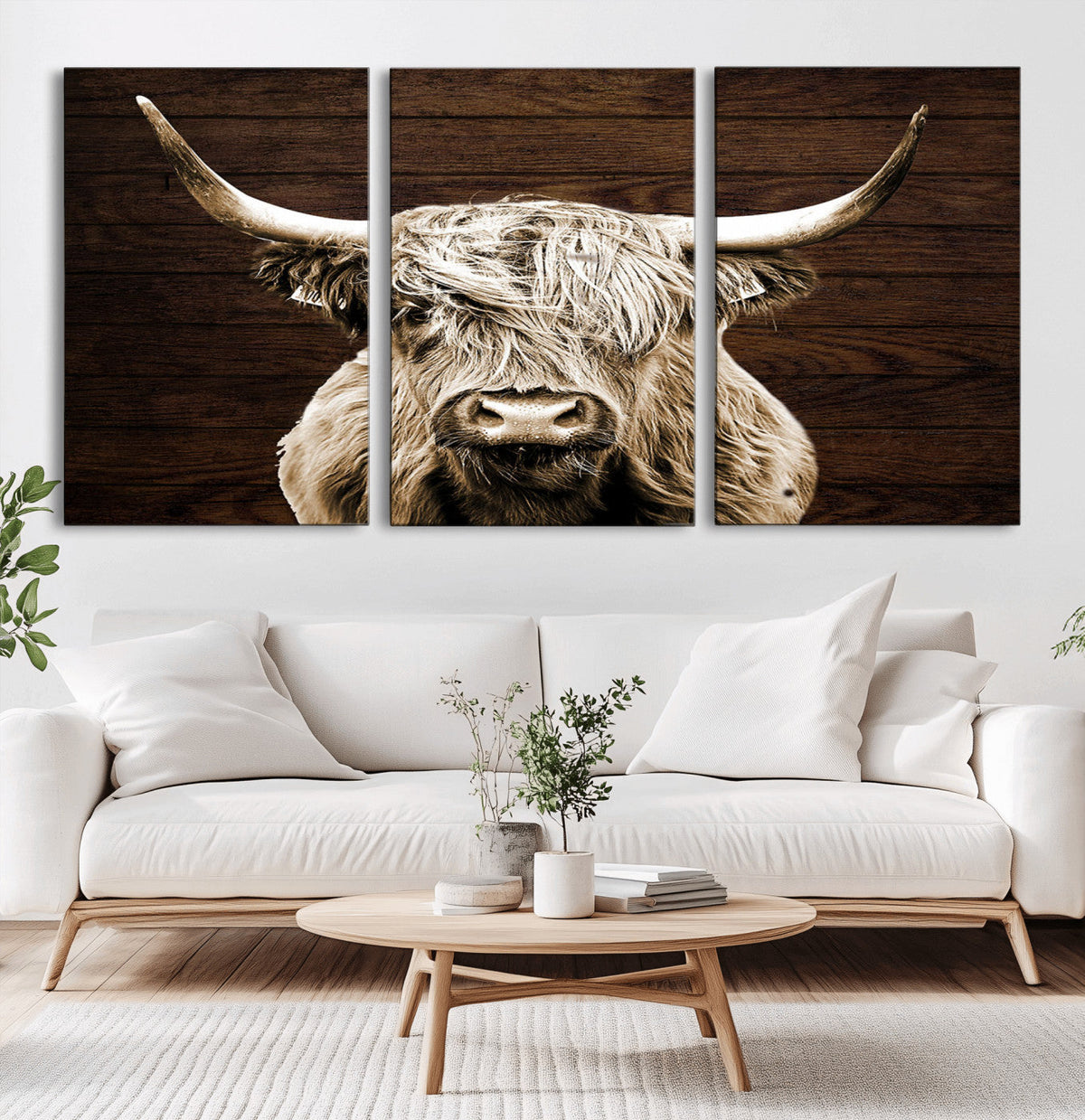Highland Cow Wall Art Canvas Print, Rustic Farmhouse Decor,