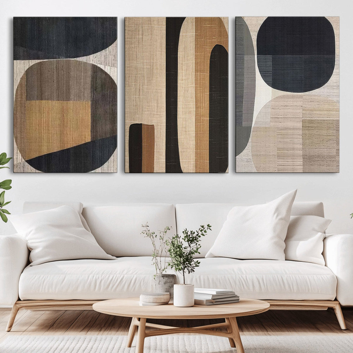 Abstract Minimalist Canvas Wall Art - Neutral Geometric