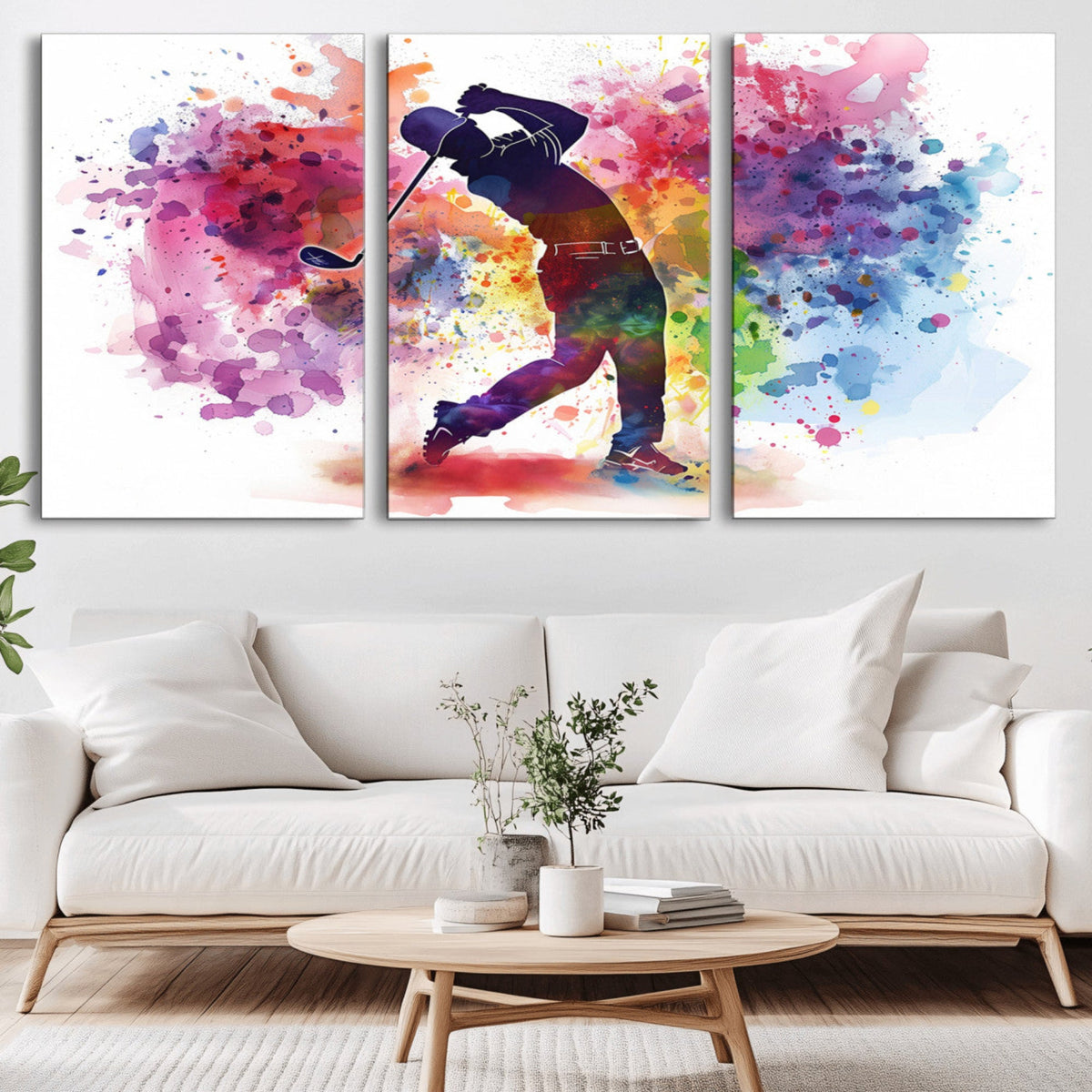 Colorful Golfer Swing Wall Art Canvas Print - Ready to Hang,
