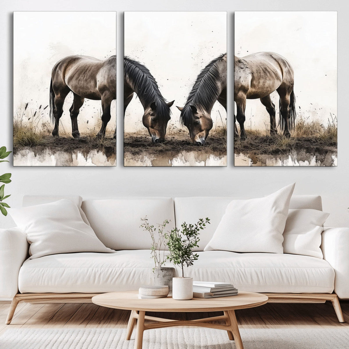 Chines Ink Style Horses Wall Art Canvas Print