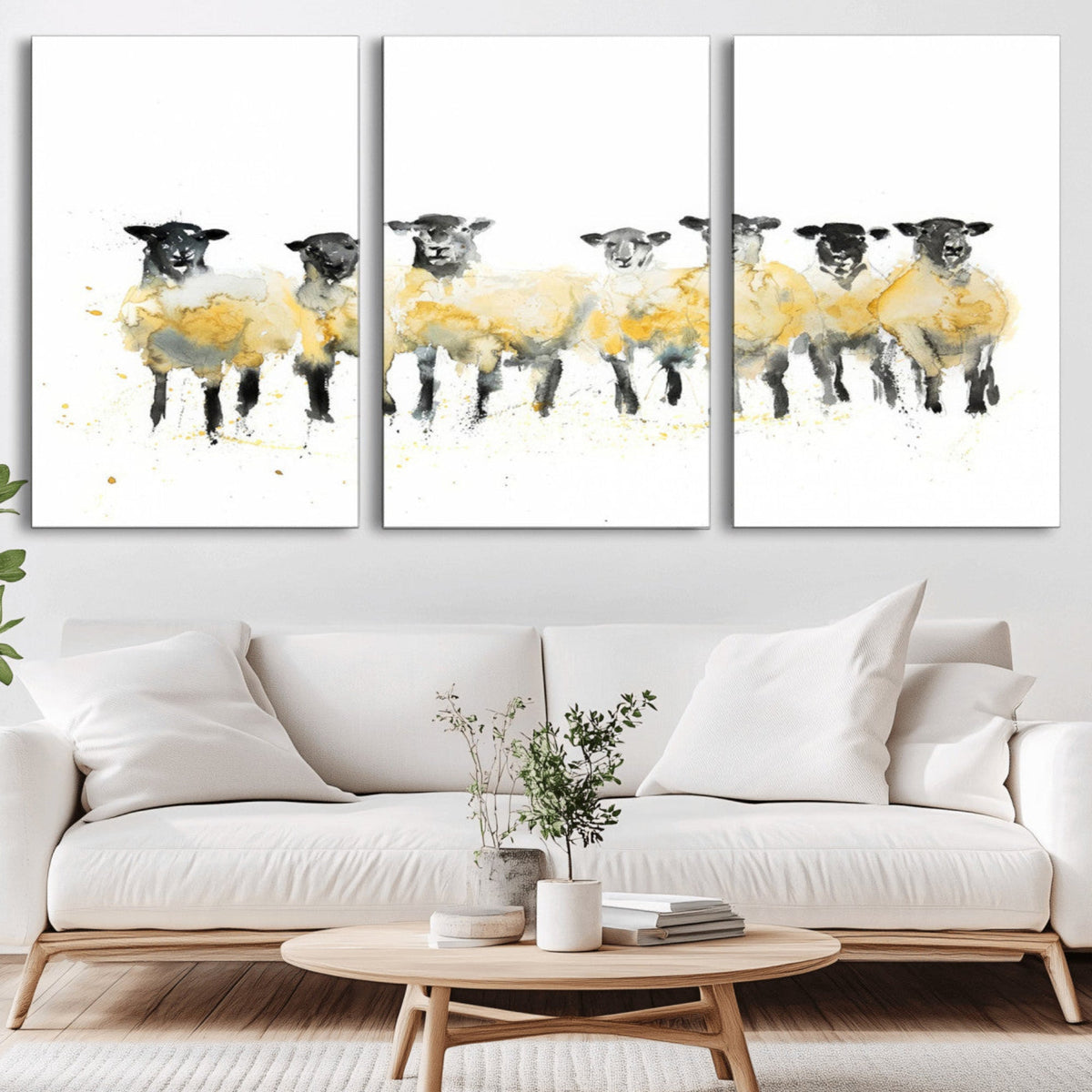 Farmhouse Wall Art Sheep Print | Ready to Hang Framed Canvas