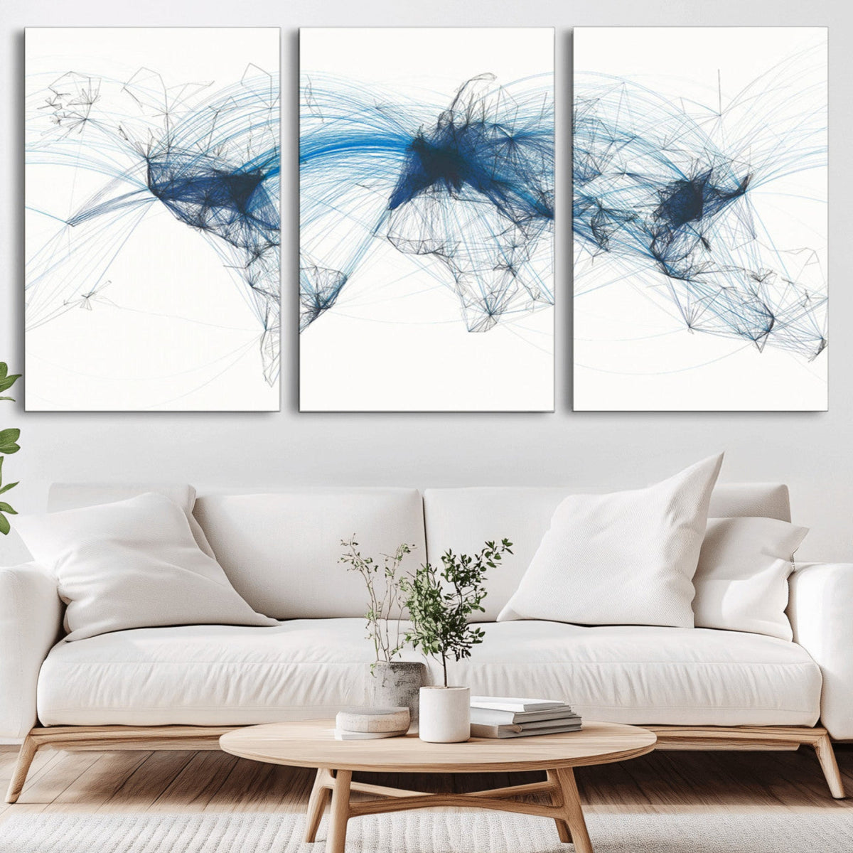 Flight Route Map Wall Art Canvas Print, Abstract Air Traffic