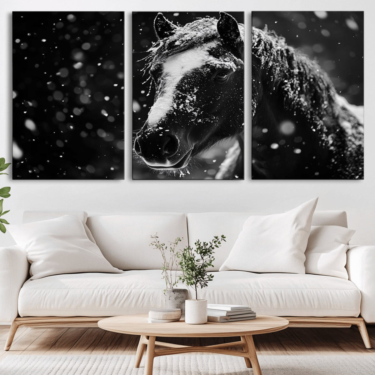 Winter Horse Wall Art | Black and White Horse Print | Ready