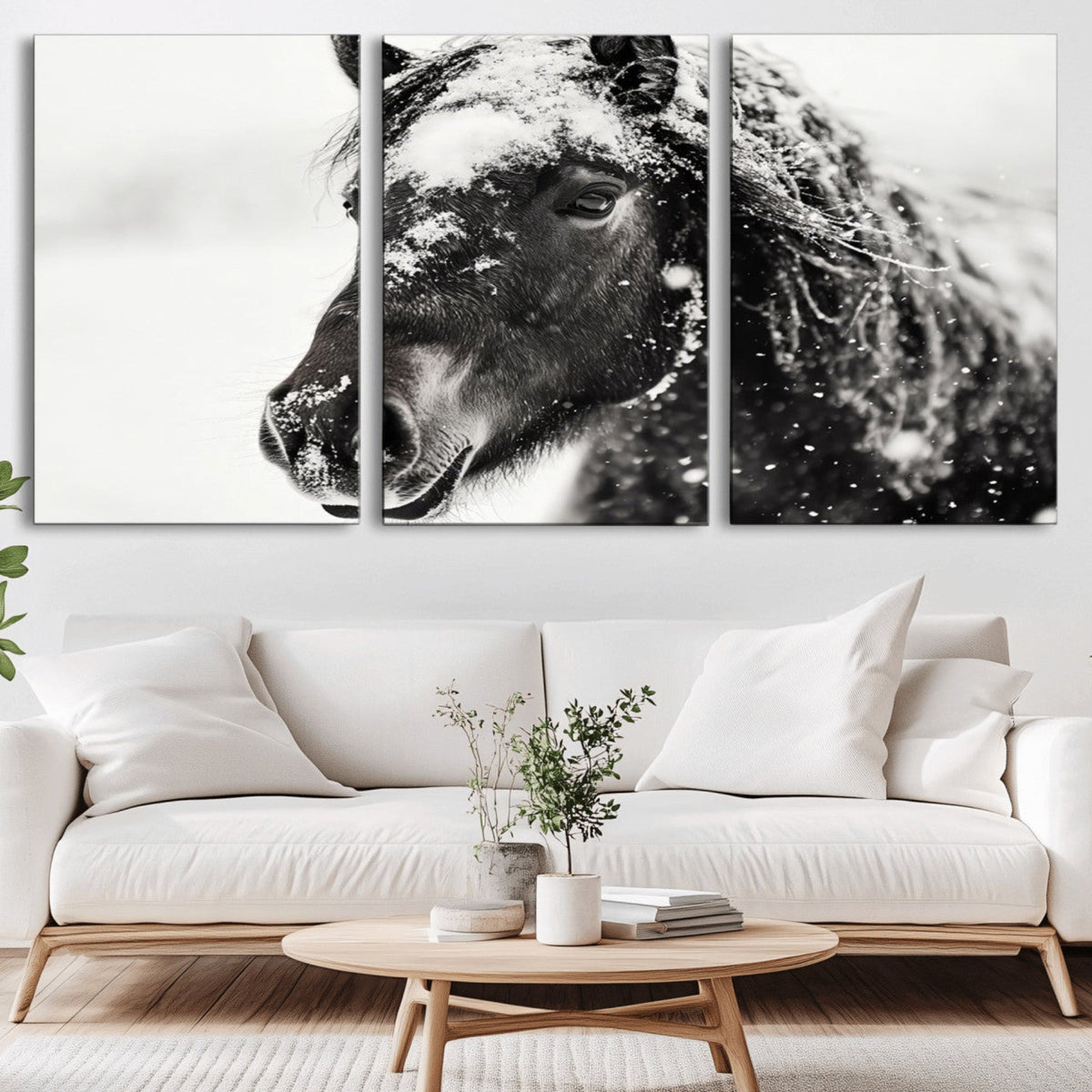 Framed Black and White Horse Wall Art | Ready to Hang and