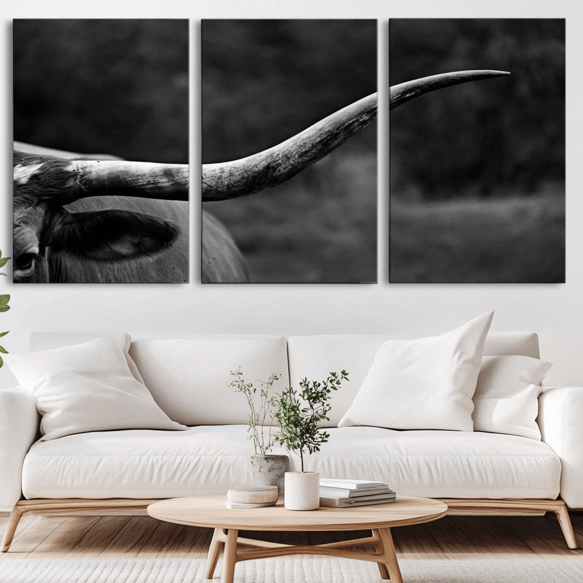 Cow Longhorn Wall Art | Black and White Print | Ready to