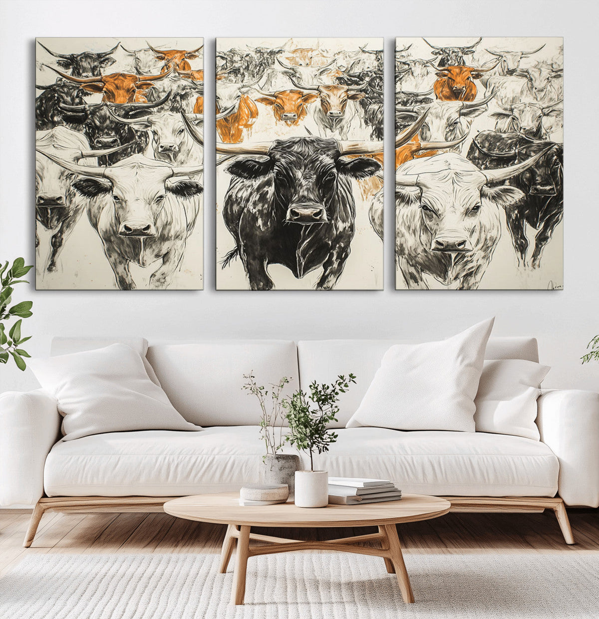 Texas Longhorn Wall Art Canvas Print – Herd Abstract Cow