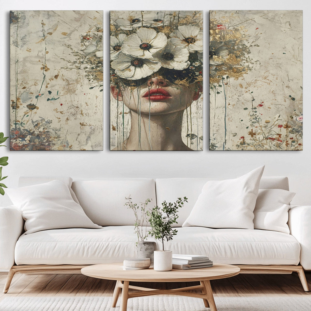 Abstract Floral Women Patel Wall Art Canvas Print