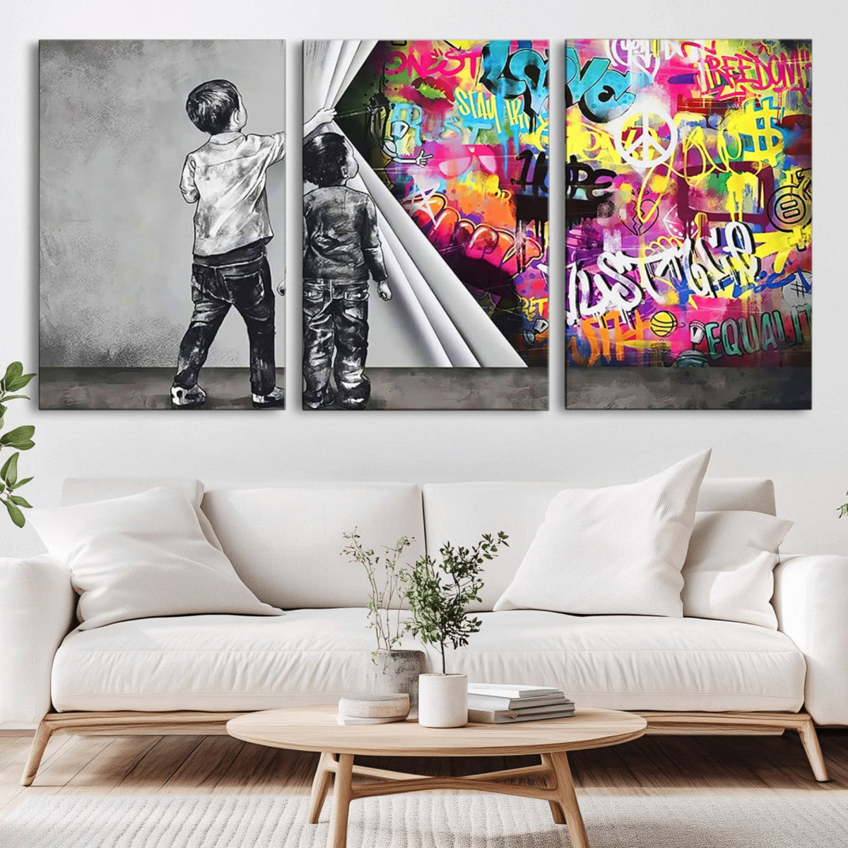 Banksy Print - Street Art Canvas Wall Art - Kids Revealing