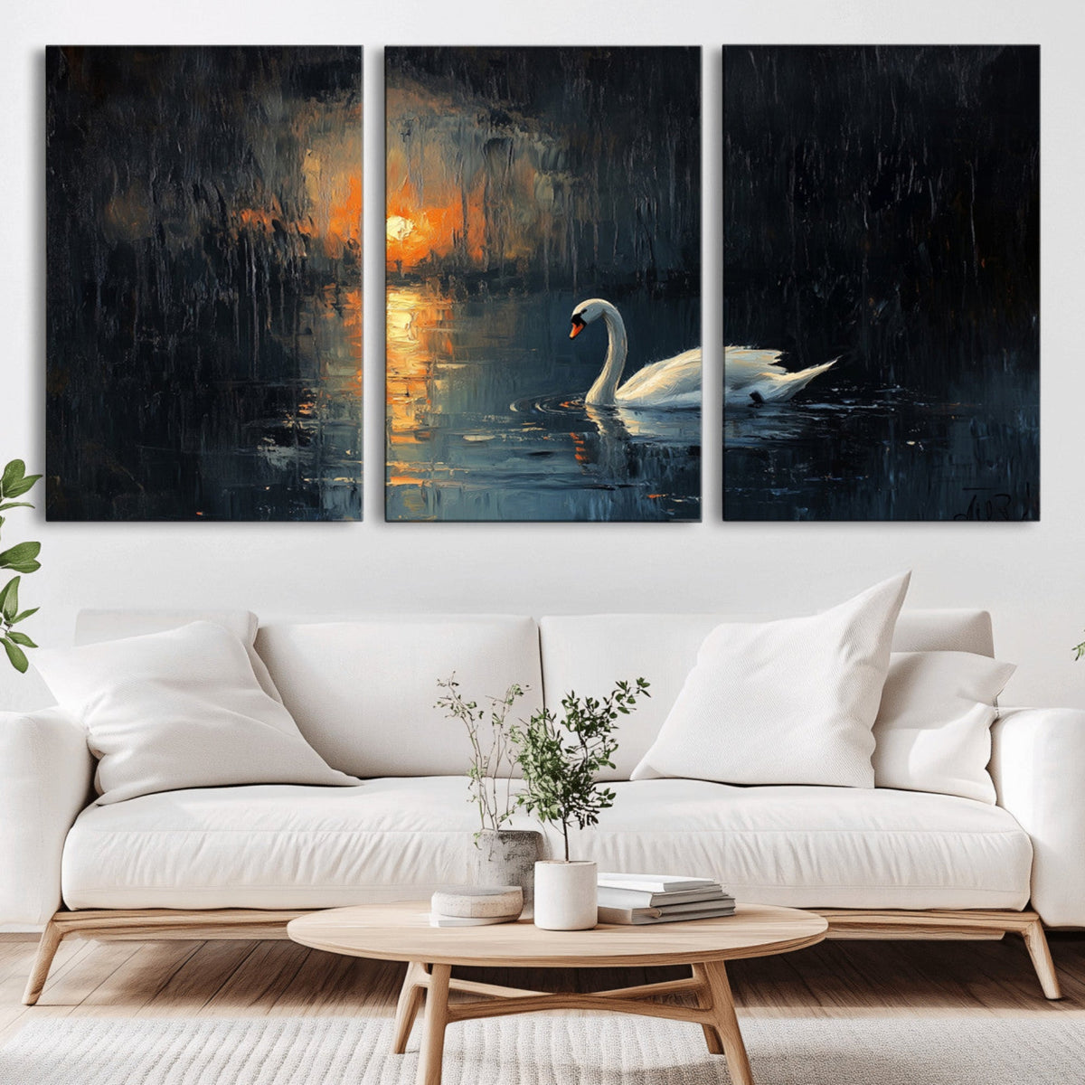 Abstract Swan on Water Wall Art Canvas Print - Elegant