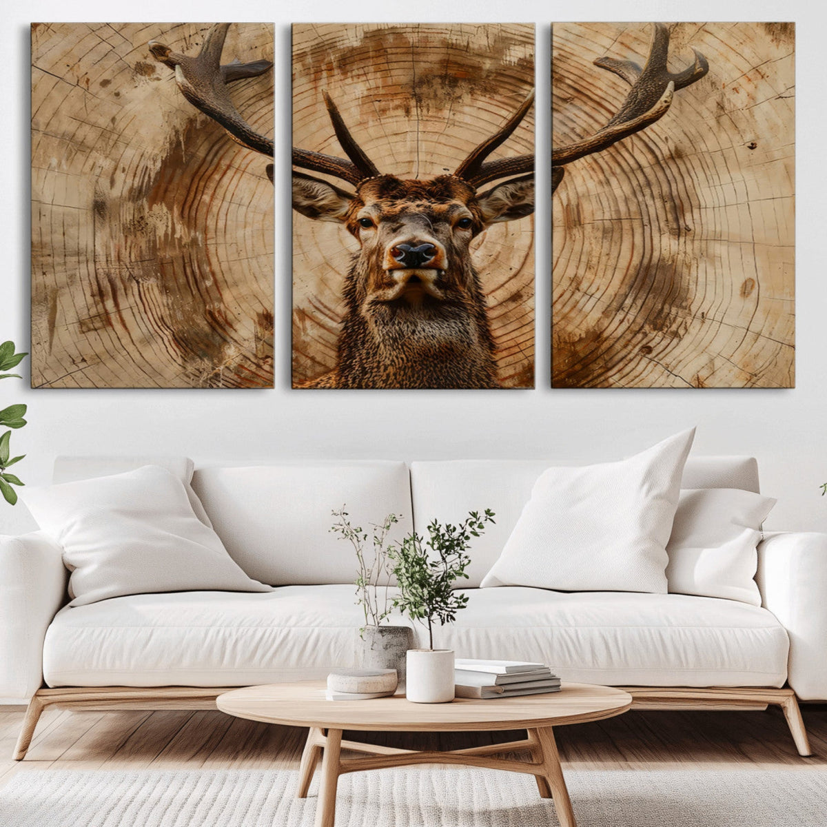 Wood Abstract Deer Wall Art | Rustic Wildlife Canvas Print |