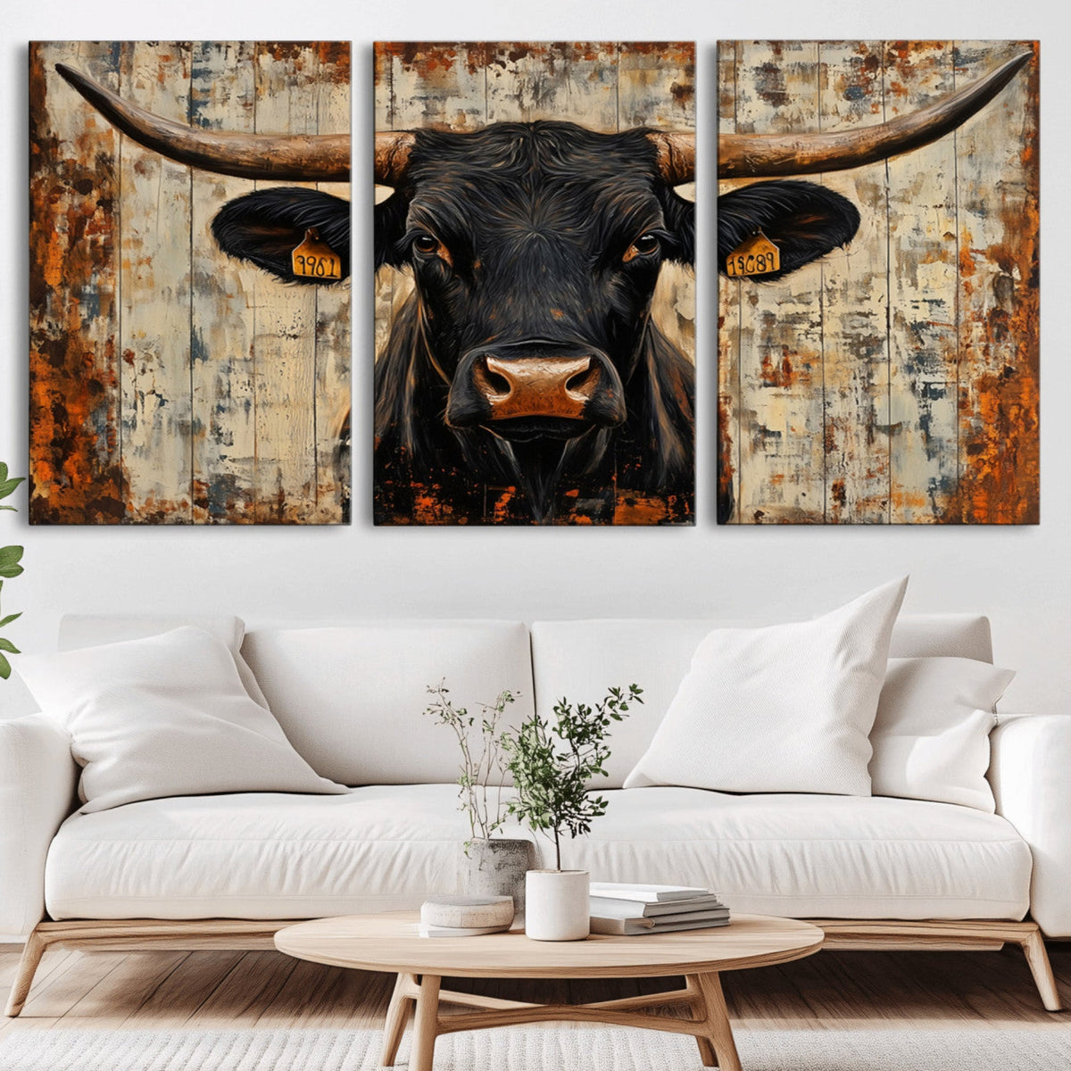 Rustic Texas Artwork Wall Art Canvas Print - Abstract Cow