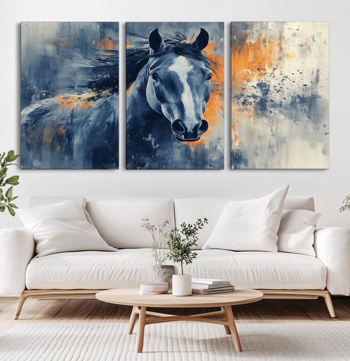 Abstract Blue Horse Wall Art Print Canvas | Horse Wall Art