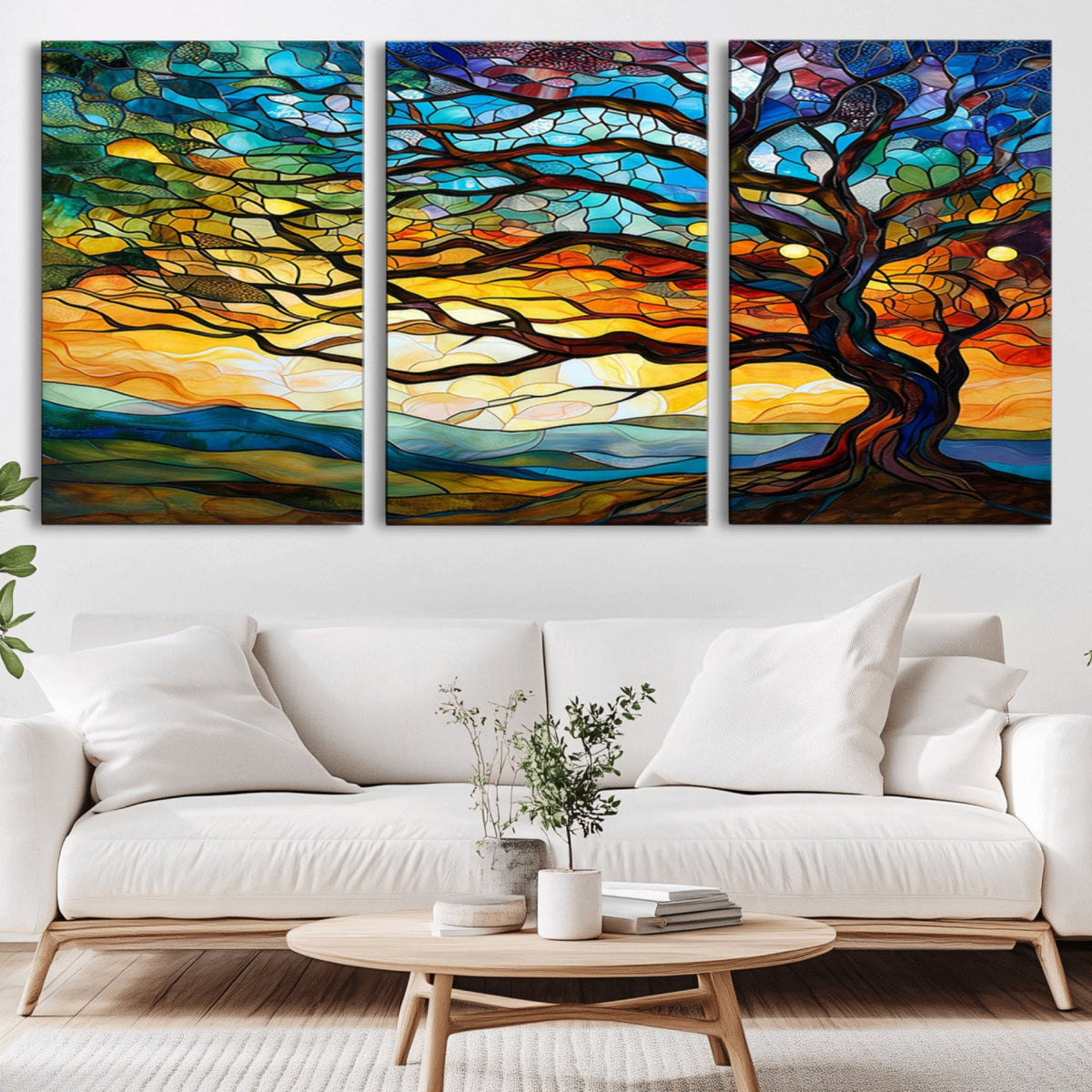 Vibrant Mosaic Tree of Life Wall Art | Stained Glass Style