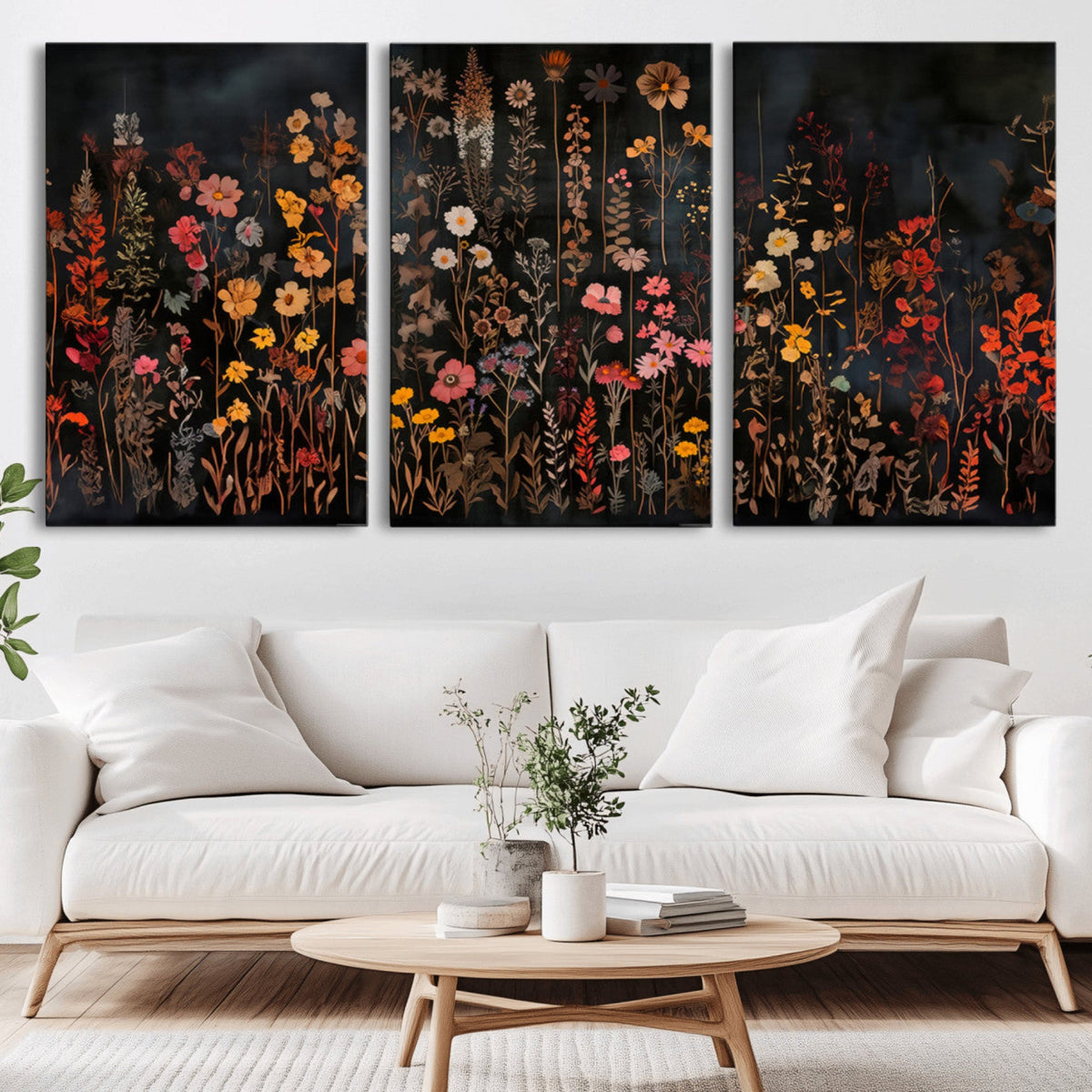 Large Floral Painting Print Illustration Flowers Canvas Wall