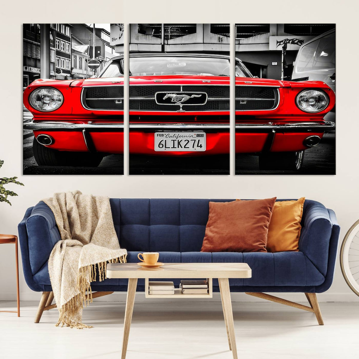 Red Mustang Car Wall Art – Framed Classic Vehicle Canvas